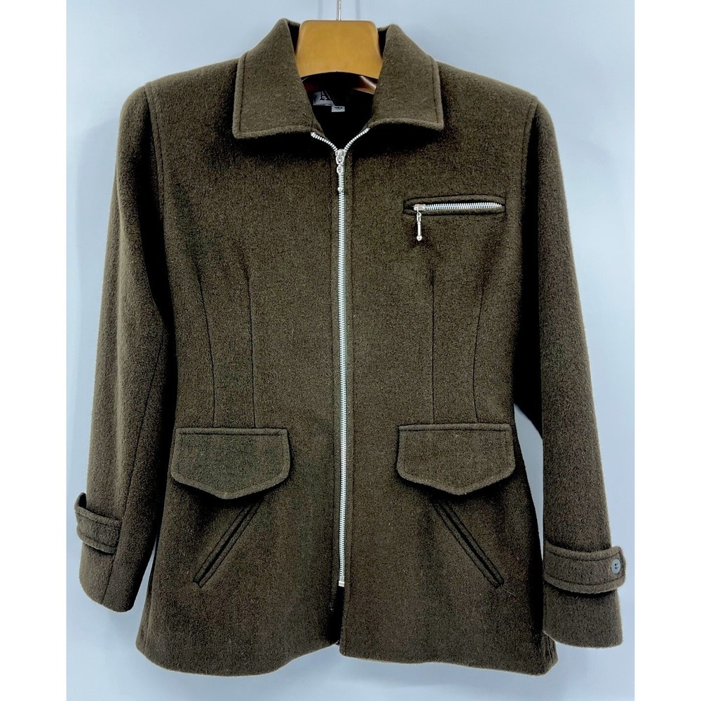 Vintage Moda Anna Coat Womens Large Wool Blend Made In USA Pockets Full Zip
